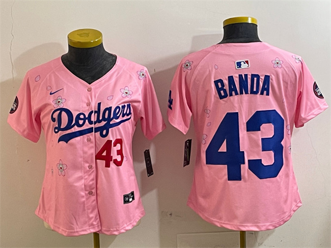 Women's Los Angeles Dodgers #43 Anthony Banda Pink 2025 Tokyo Series Limited Stitched Baseball Jersey(Run Small) Women's Los Angeles Dodgers #43 Anthony Banda Pink 2025 Tokyo Series Limited Stitched Baseball Jersey(Run Small)